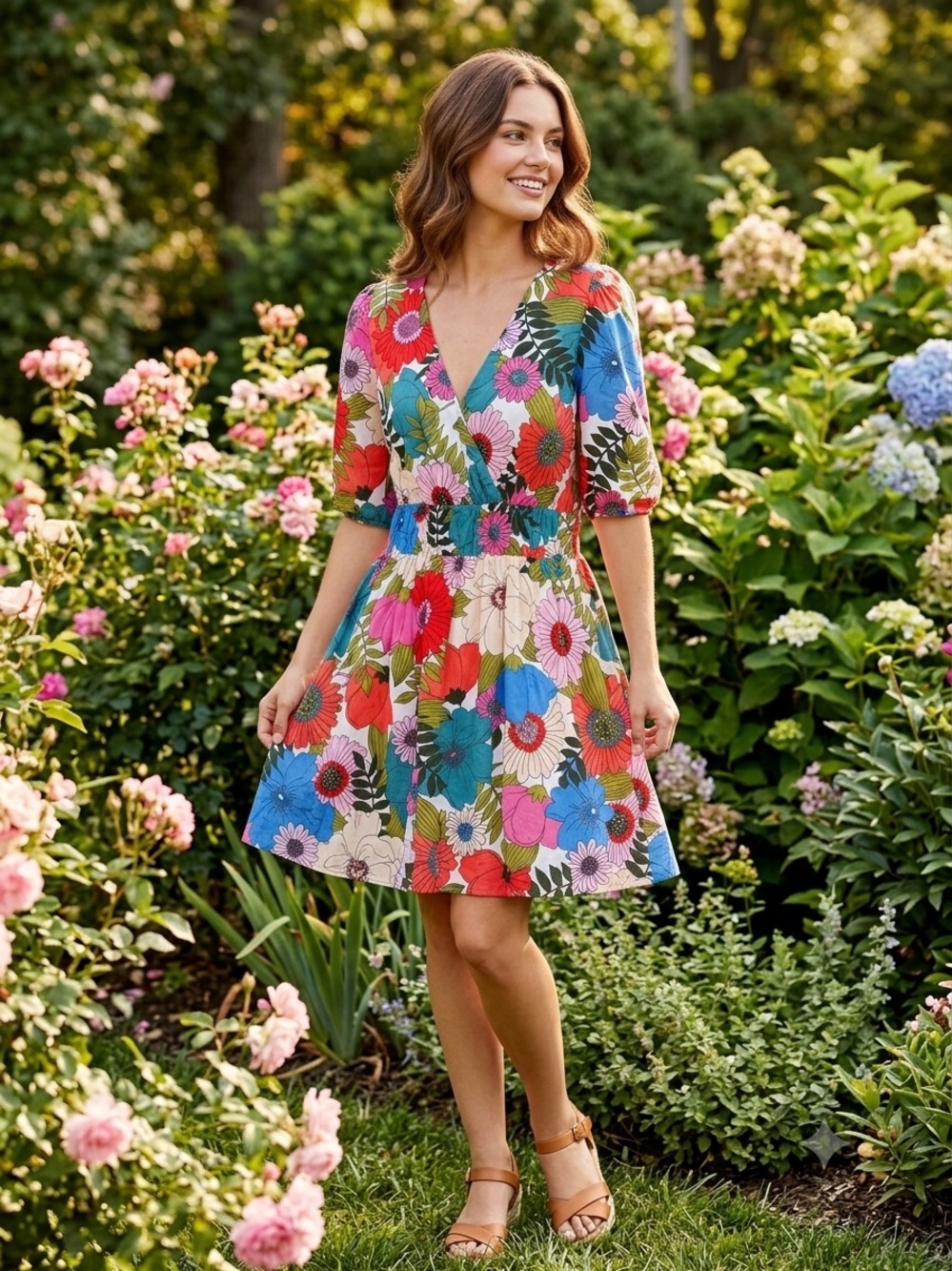 On 34th Floral Print V-Neck Wrap-Style Dress – Size Medium